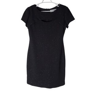 Jessica Howard Black Sparkle Cutout Neckline Short Sleeve Sheath Dress Size 12